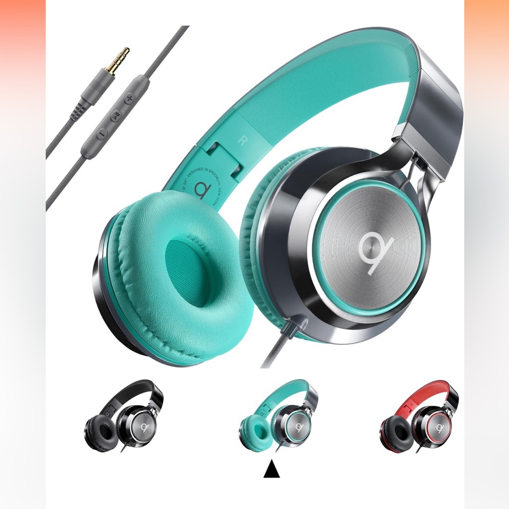 Turquoise headphones with mic & vol control